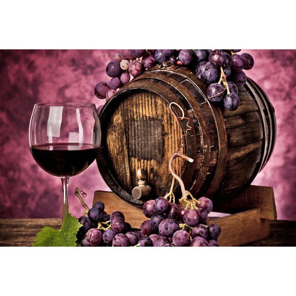 Red Barrel Studio® " A Glass Of Red Wine Barrel Grapes WallArt Canvas